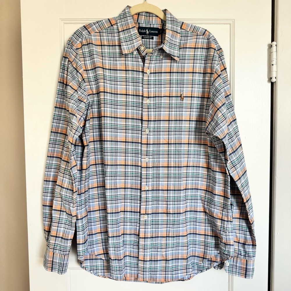 Polo Ralph Lauren Men's Long Sleeve Oxford Shirt Multicolor Plaid, 100% Cotton L